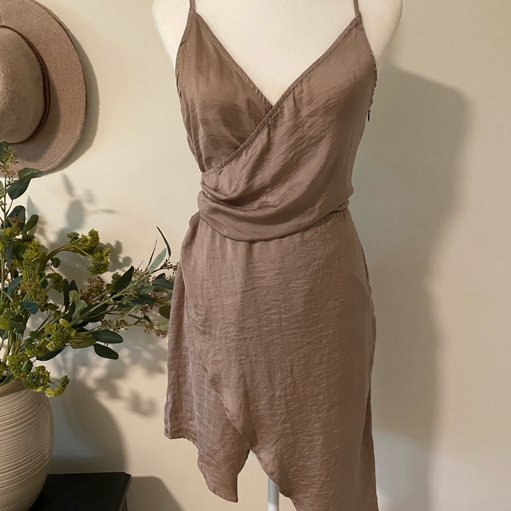 Taupe Slouch Satin Dress